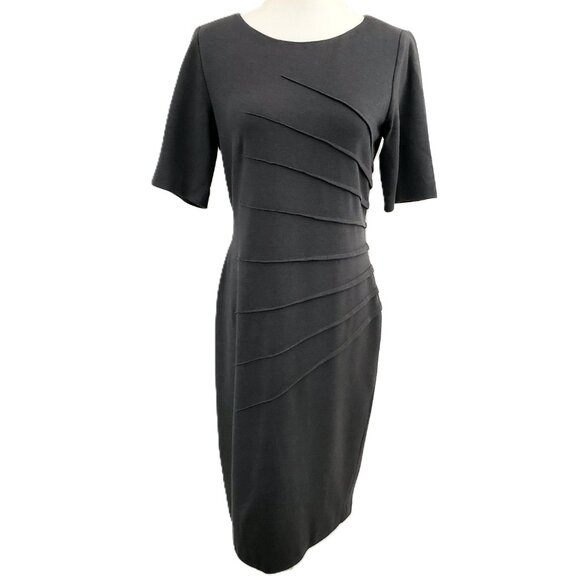 Calvin Klein Short Sleeve Knit Dress Size 8 Dark Gray Pleated Side Back Zipper - Picture 1 of 8